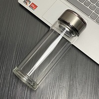 Bouteille d'eau en verre borosilicate à double paroi avec logo personnalisé, avec couvercle, résistante à la chaleur, gobelet en verre transparent pour le bureau et les voyages