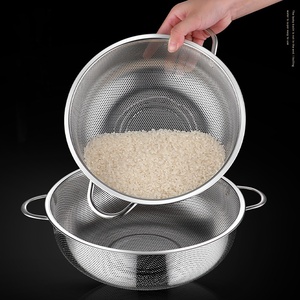 Cesta de drenaje doméstica de acero inoxidable con doble compartimento, colador para lavar arroz, práctico colador para lavar verduras, cesta de drenaje para lavar frutas - Product Image 4