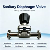 Vanne à diaphragme hygiénique CIP SIP sans espace mort SS316L DN10 Tri-Clamp pour pipeline d'eau purifiée pharmaceutique