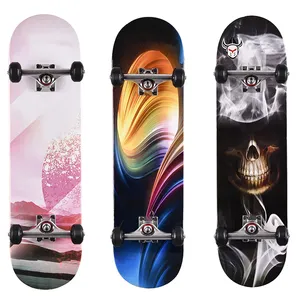 Patinetas Longboard para crianças e meninas, skate profissional de madeira personalizado com rodas em branco