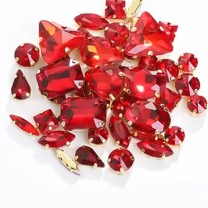 Xichuan mixed shapes 12 colors loose crystal glass stone with golden claw setting DIY sewing fancy sew on claw bead rhinestone