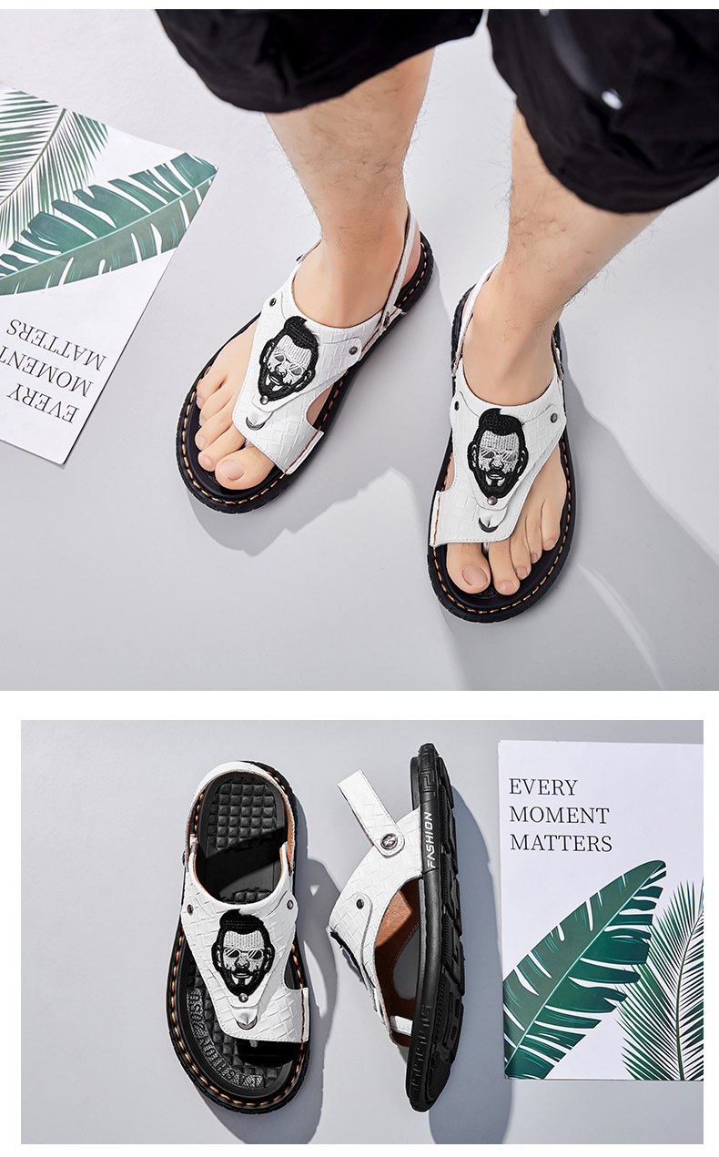 Men Casual Shoes Thick-soled Beach Shoes Non-slip Open-toe Leather Sandals Slippers