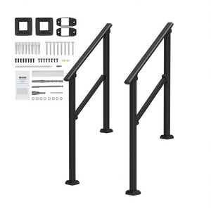 VKVOR Outdoor Black Square Tube <b>Handrails</b> 2 Pcs Steel Porch Deck <b>Stair</b> Parts <b>Modern</b> Design - Product Image 1