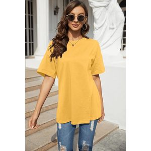 Fisoew Women's Oversized Cotton T-Shirt Crew Neck Half Sleeve Breathable <b>Tee</b> Top - Product Image 3