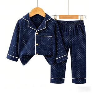 Ensemble <span class=keywords><strong>pyjama</strong></span> deux pièces confortable pour garçons, options de couleurs unies, haut à manches longues boutonné et pantalon, vêtements de nuit en coton doux pour la peau - Product Image 5
