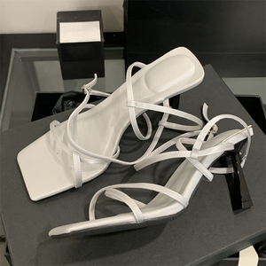 Sandalias de Tacón Alto con Punta Abierta para Mujer, con Cordones, Punta Cuadrada, Estilo Stiletto, Transpirables, Sandalias de Moda de Verano - Product Image 1