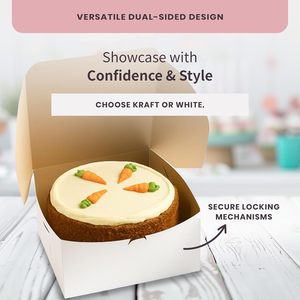 กล่องเบเกอรี่แบบมีมุมล็อค กล่องเค้กทรงสูงพร้อมฝาปิดด้านหน้าและด้านข้างสำหรับเค้กแบบหลายชั้น ภายนอกสีน้ำตาลหรือสีขาว ใช้กับไมโครเวฟได้ - Product Image 6