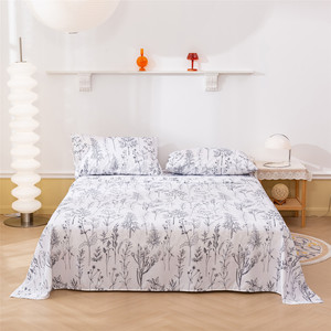 Hot Selling Premium White Black Botanical Floral Printed 100% Cotton 4 Piece <strong>Sheet</strong> Set Soft Breathable Skin-Friendly Bed Linens - Product Image 2