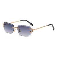 Venta Directa de Fábrica, Gafas de Sol de Diseño Personalizadas para Mujer, Montura Rectangular Grande de Metal sin Aro, Lentes de PC con Degradado