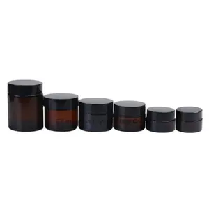 <strong>Wholesale</strong> Cosmetic Packaging 20ml 30ml 50ml <strong>Amber</strong> Glass <strong>Jar</strong> with Silver Gold Aluminum Metal Lids Black Plastic Caps in Stock - Product Image 2