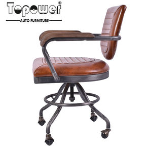 PU regolabile industriale + sedia da scrivania in metallo arrotolabile sedia da ufficio sedia da lavoro con braccioli e ruota - Product Image 5