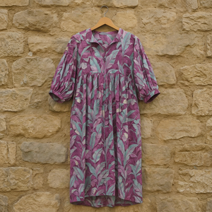 Women Floral Block Print V-Neck Midi <b>Dress</b> With Puff Sleeve <b>Loose</b> Fit Casual Summer <b>Dress</b> Breathable Woven - Product Image 1