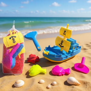 Pirate Ship Beach Toy Set 18x36.5x19cm With Shovel Mold And Net Bag For Kids Sand Play - Product Image 2