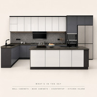 Ensemble de meubles de cuisine modulaires modernes en aluminium avec finition laquée, design écologique et ignifuge pour villa