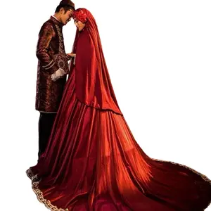 厂家定做男女婚纱红色穆斯林婚纱伊斯兰时尚奢华婚纱