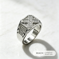 Bague Hip Hop large et massive pour homme, micro-pavée de zircon carré, en laiton plaqué platine, bague statement