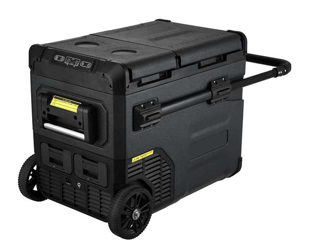 45L Dual-Zone Portable Fridge Freezer with Eurotech Compressor, Built-in Battery & Trolley Wheels for Car/Truck/Camping