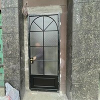 Puerta de Vidrio Arqueada Francesa, Marco Delgado Personalizado, Puerta Interior Antirrobo con Vidrio Artístico Acordonado