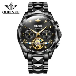 OUPINKE 3186 럭셔리 자동 시계 기계식 사파이어 크리스탈 방수 중공 Tourbillon 손목 시계 최고 브랜드 시계