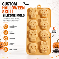 Moule à gâteau en silicone personnalisé en forme de crâne d'Halloween, 1 pièce, pour chocolat, bonbons, réutilisable, écologique, facile à démouler, qualité alimentaire