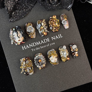 Prensa hecha a mano de lujo en proveedor de Arte de uñas moda forma de pato corto uñas artificiales al por mayor 10 piezas completas - Product Image 4