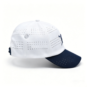 Casquette de golf et de baseball perforée blanche marine avec broderie de logo, respirante et réglable, pour hommes et femmes, en tissu standard - Product Image 2