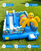 Castillo Inflable Comercial con Tobogán y Obstáculos para Niños, Diseño de Pulpo Amarillo, Ecológico, Marca AIER