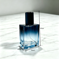 Flacon de parfum pour homme de haute qualité, 30 ml, carré, rectangulaire, en verre bleu dégradé, avec bouchon en bois noir mat