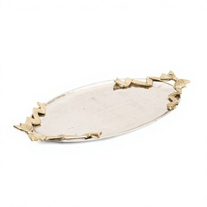 Oval Shape Metal <b>Serving</b> <b>Tray</b> With <b>Gold</b> Handles Table Accessories Decorative Silver <b>Trays</b> for Parties Event Tableware Decor Use - Product Image 1