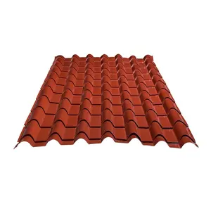 Venta directa de fábrica Villa diseño en la azotea moderno color rojo tipo clásico galvalume azulejo de techo de metal recubierto de color