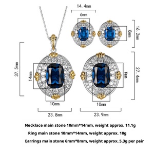 High End Eco-friendly Copper Dark Blue Cubic Zirconia 10*14-6*8mm Royal Blue Zircon Necklace Earring Rings 3PCS Jewelry Set - Product Image 6