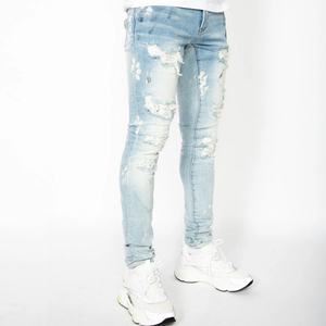 Popular <b>Slim</b> Fitting Custom Rhinestone logo <b>Patch</b> Distressed Men Wash Jeans - Product Image 2