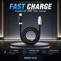 Nouveau câble USB-C vers USB-C 240W 6A 1,5M avec affichage numérique pour smartphone, ordinateur portable et tablette, charge rapide 2026