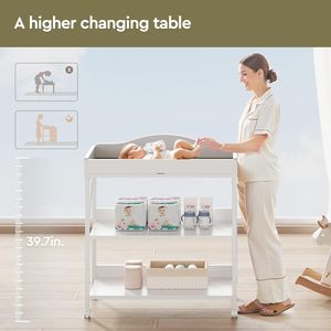 Meuble bébé compact, table à <span class=keywords><strong>langer</strong></span> blanche pour la crèche, station à couches imperméable, rangement mobile avec roulettes, <span class=keywords><strong>commode</strong></span> en tissu - Product Image 6
