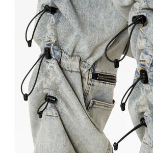 Fabricants de vêtements streetwear, jeans baggy pour hommes, bleu clair, jeans à plusieurs poches avec cordon de serrage pour hommes - Product Image 5