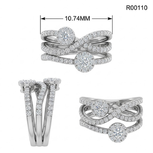 Bague contemporaine en or blanc 18 carats à double grappe croisée pour un port quotidien élégant avec inscription laser personnalisée et carat de diamant - Product Image 5