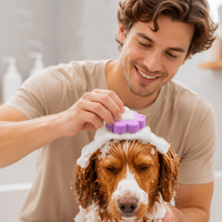 Sikat Mandi Pijat Penghilang Bulu Hewan Peliharaan Silikon Gel Mewah Grosir untuk Anjing dan Kucing, Penggunaan di Kamar Mandi