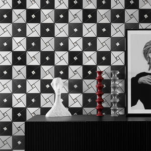 Black and <strong>White</strong> Mixed Metal Texture Aluminium Self Adhesive Mosaic <strong>Stick</strong> <strong>on</strong> <strong>Tiles</strong> for Kitchen Backsplash - Product Image 2