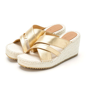 Sandales compensées à bretelles croisées OEM ODM pour femmes, espadrilles, EVA avec semelle tressée en jute, or, chaussures pour dames, fabriquées en BD - Product Image 1