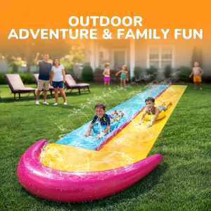 Colorful Dual Lane Water Slide with Safety Landing Zone and 2 <b>Boogie</b> <b>Boards</b> for Kids Backyard Racing - Product Image 4
