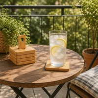 Sous-verre carré en bambou avec support, dessous de verre en bois pour tasses à café et thé, tapis isolant thermique pour table