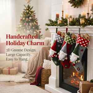 Chaussettes de Noël en feutre style Gnome Nordique, Sacs cadeaux en peluche sans visage de Père Noël |   Décoration de cheminée pour les fêtes scandinaves - Product Image 3