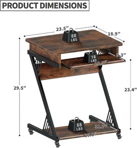 Scrivania Compatta per Piccoli Spazi, Scrivania a Z con Ruote e Base, Ideale per Uffici Domestici, Carrelli Porta Computer - Product Image 2