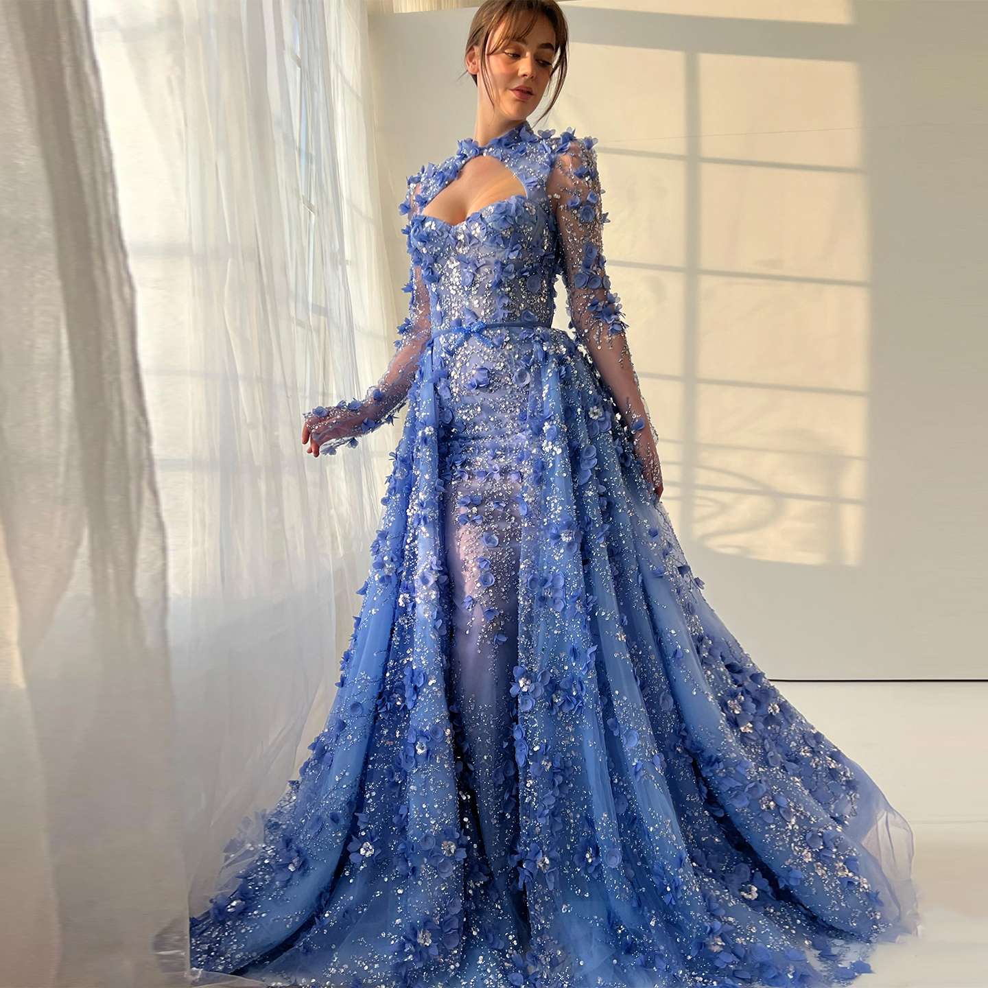 fitted lace wedding dress Hot Sparkle Royal Blue Sequin Long Sleeves Mermaid Prom Dresses
