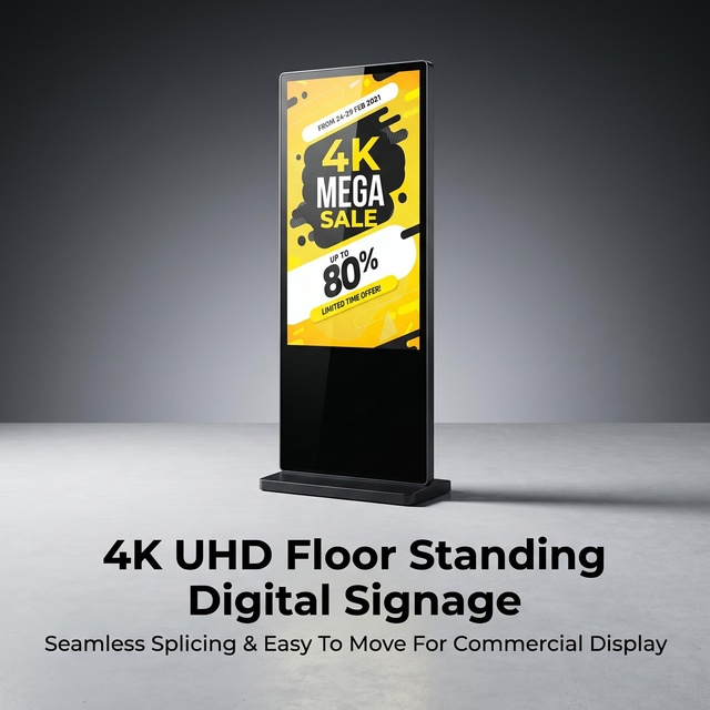 65'' Wall Mount LCD TV with 4K/1080p Resolution Android OS /USB Connectivity Indoor 3-Year Warranty for Business Advertising Use