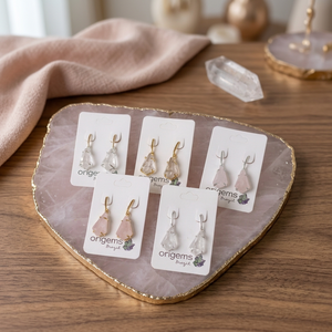 Origems Brazil Vogels - Pendientes de Cristal con Cuarzo Rosa, Geométricos, Modernos, Hechos a Mano, para Mujer, Joyería Feng Shui - Product Image 2