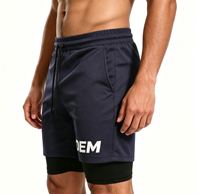 Shorts de sport pour hommes en Spandex et Polyester 220GSM, double couche, séchage rapide, respirant, couleur unie, taille mi-haute avec cordon de serrage, vente en gros OEM