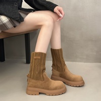 Bottines à plateforme rétro pour femmes, talon épais moyen, design à double usage, dessus en cuir pour femmes de petite taille, bottes décontractées