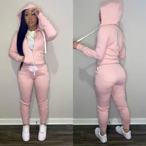 Tiktok yeni stiller polar Casual Hoodie Joggers kış giysileri kadın iki parçalı Set