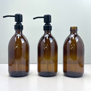 Wholesale 8 16oz Amber Glass Boston Round Bottle Stainless Steel Pump for <b>Kitchen</b> Bathroom Liquid Soaps Essential Oils Lotions - Product Image 4